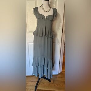 Show Me Your Mumu Reese Ruffle Midi Dress Moss Green Tiered Off Shoulder XL NWT